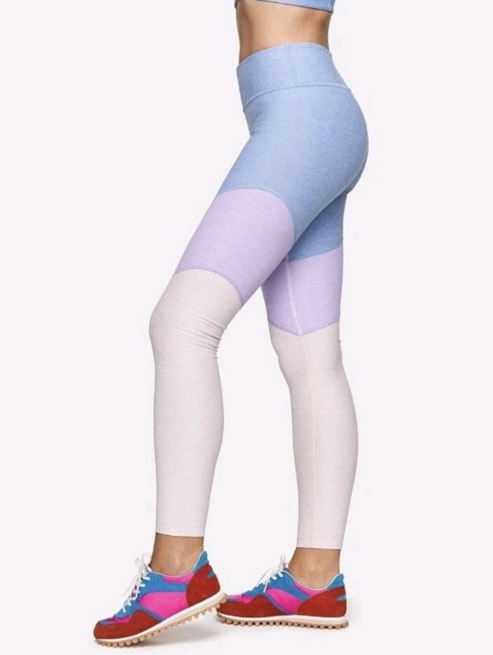 Outdoor Voices Colorblock High-Rise Jeggings in Blue, Lilac & Cream Size Large